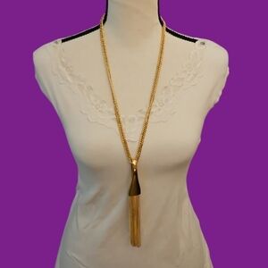 CATO Long Goldtone Tassel Chain Pendant Sweater Necklace